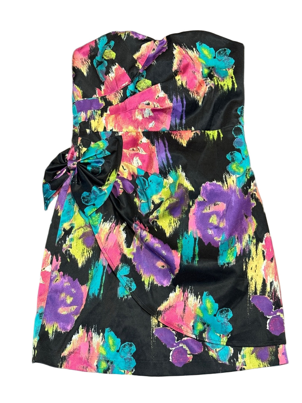 XOXO Black Mini Dress with Colorful Vibrant Floral Print Size 5 - Picture 2 of 3